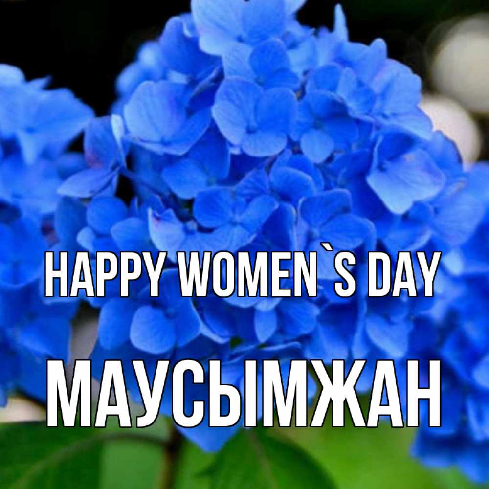Greetings card с именем, МАУСЫМЖАН happy women`s day синие цветы Greetings with text for free download 